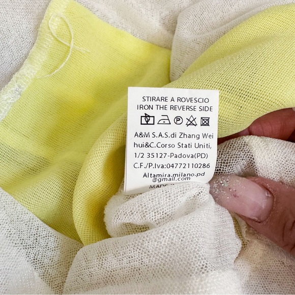 Altamira Milano White Yellow Black Fringe Mesh Long Sleeve Top M/L NEW - Picture 15 of 16